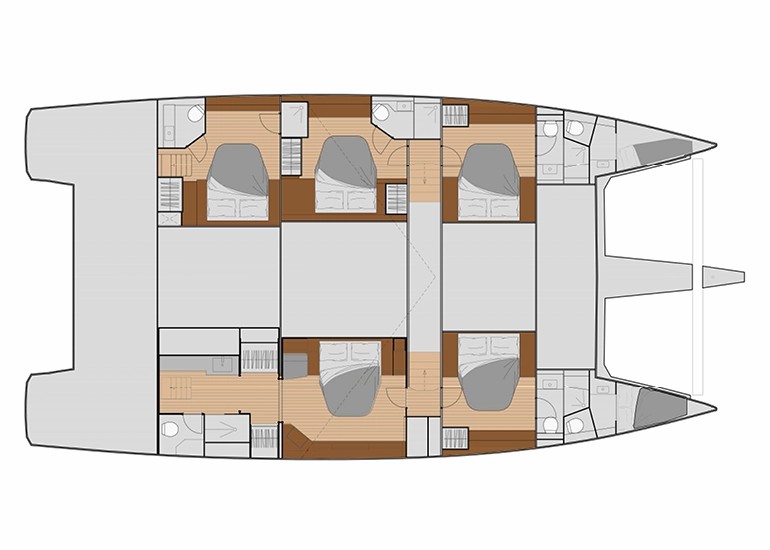 plan du niveau cabines du catamaran FP Samana 59
