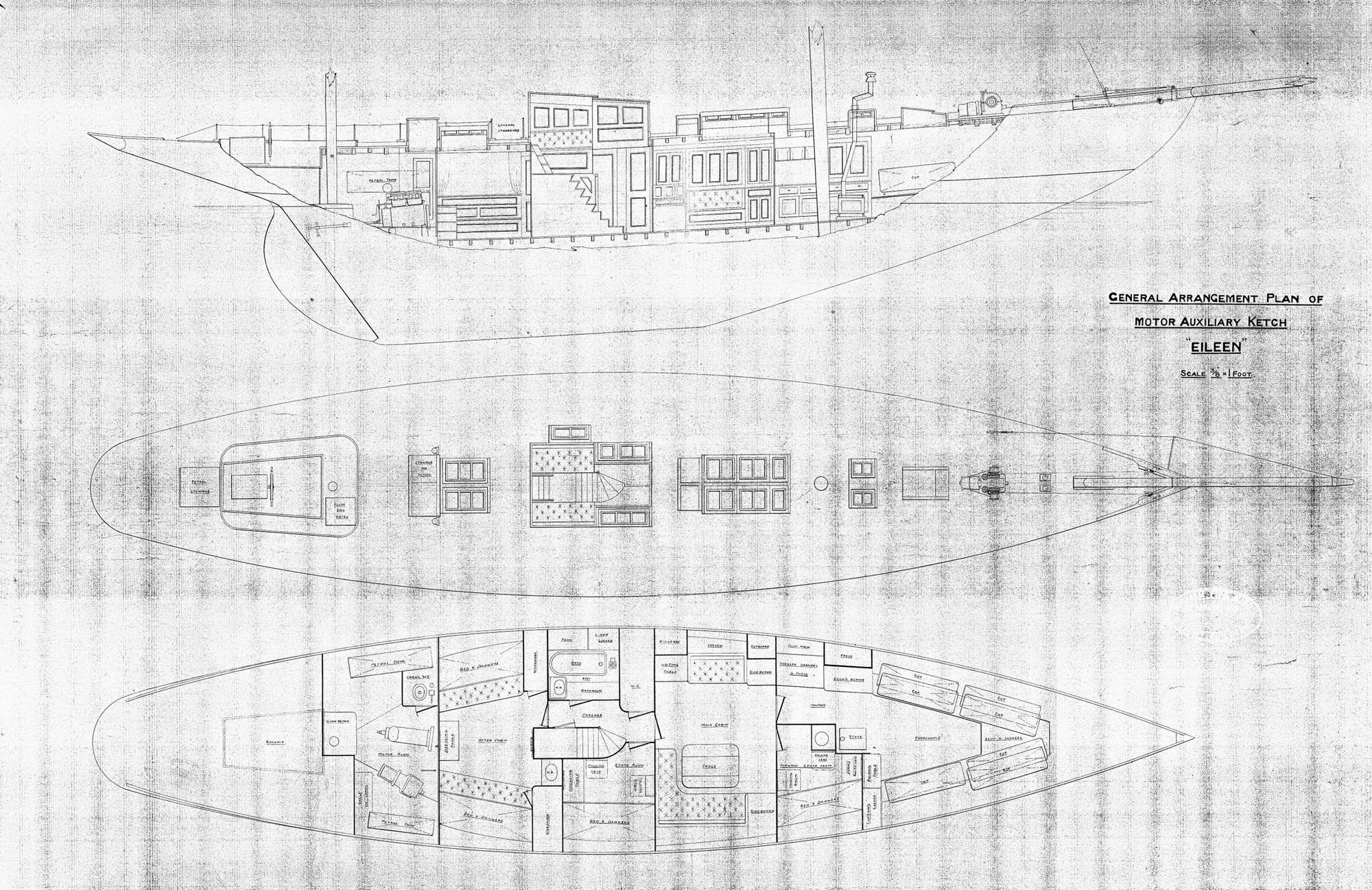 Plan d'aménagement d'origine de Belle Aventure, dessiné par William Fife III