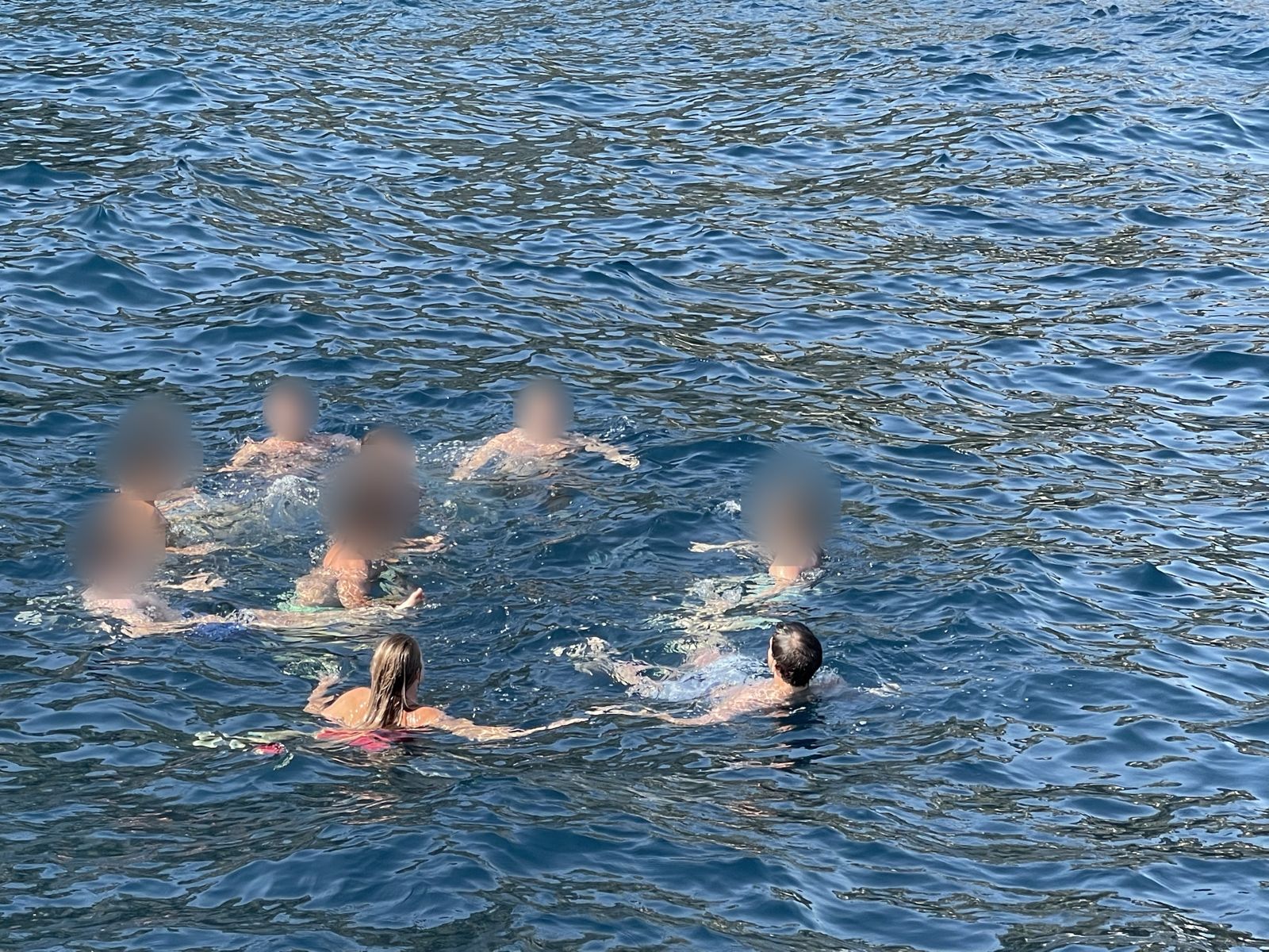 Équipe en team building, baignade en cercle au mouillage près de Marseille